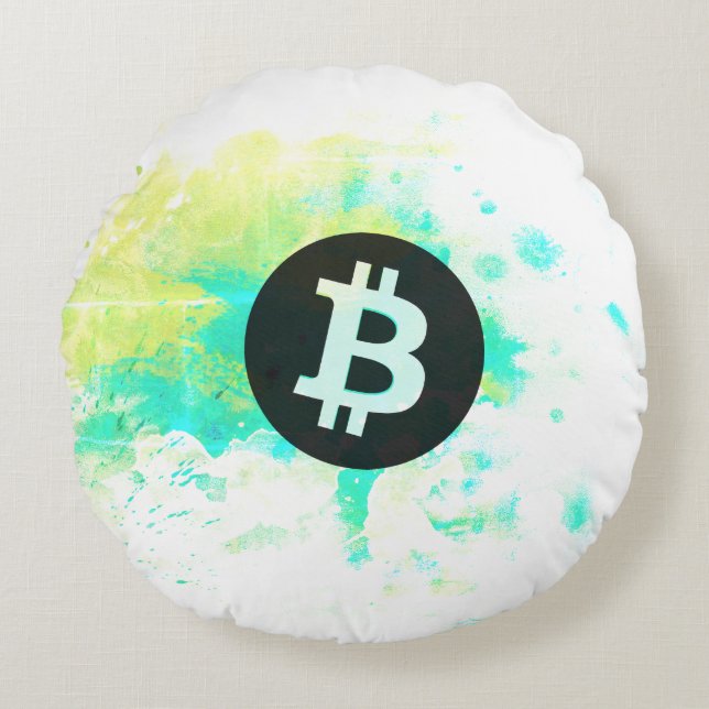 Almofada Redonda Bitcoin Watercolor (Style 7 - Stack Sats) (Frente)