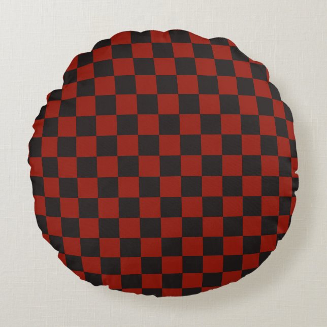 Almofada Redonda Black and Deep red checkerboard pattern (Frente)