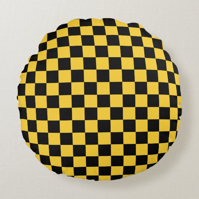 Almofada Redonda Black and gold checkerboard pattern (Frente)