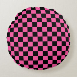 Almofada Redonda Black and pink checkerboard pattern
