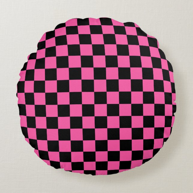Almofada Redonda Black and pink checkerboard pattern (Frente)