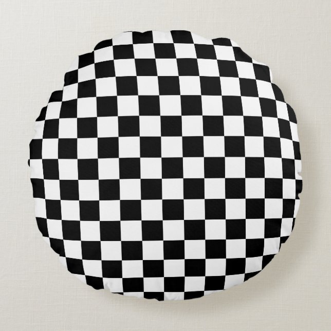 Almofada Redonda Black and white checkerboard pattern  (Frente)