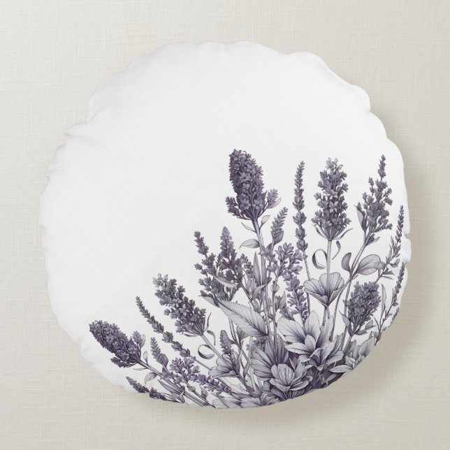 Almofada Redonda Black and White Flowers (Frente)