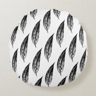 Almofada Redonda Black and White White Lily Leaf Print