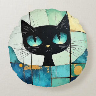 Almofada Redonda Black Cat Block art