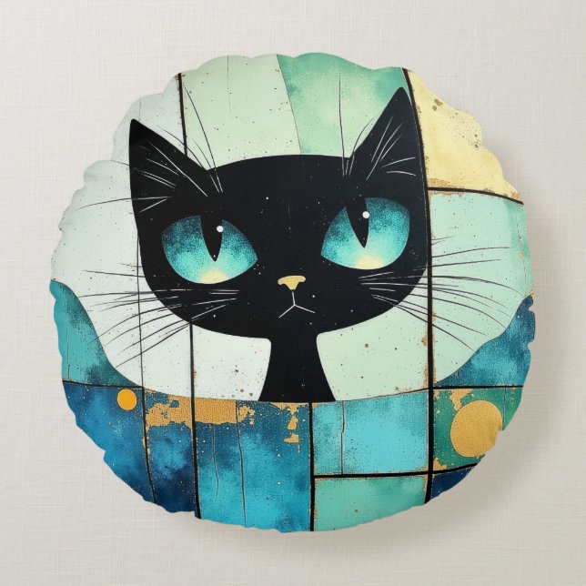 Almofada Redonda Black Cat Block art (Frente)