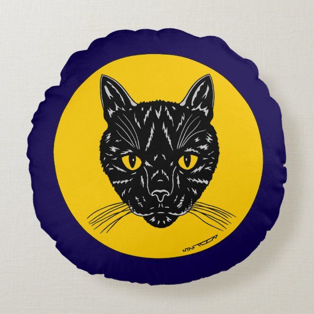 Almofada Redonda Black Cat Face (Frente)