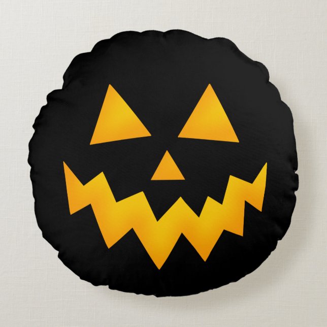 Almofada Redonda Black Halloween Jack o Lanterna Brilhando Pumpkin (Frente)