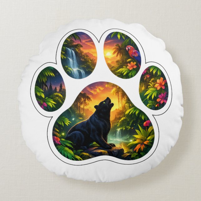 Almofada Redonda Black Panther Jungle Paw Design (Frente)