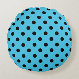 Almofada Redonda Black Polka Dots on Aqua Blue Round Pillow