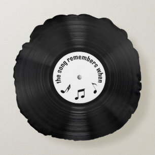 Almofada Redonda Black Vinyl Record with Song Title