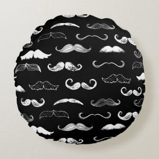 Almofada Redonda Black & White Moustache Seamless Repeat Background