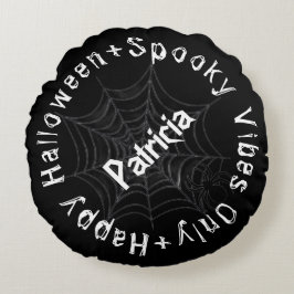 Almofada Redonda Black & White Spookes Vibes Happy Halloween