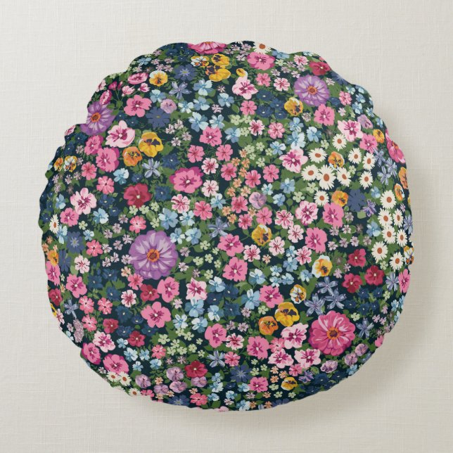 Almofada Redonda Blooming midsummer meadow seamless pattern. Plant  (Frente)