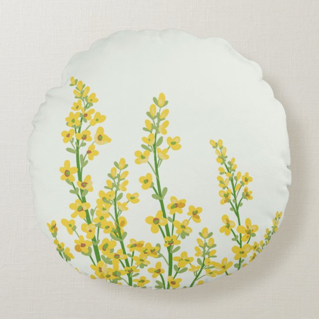 Almofada Redonda Blooms Florais de Citrina Moderna Amarelo (Frente)