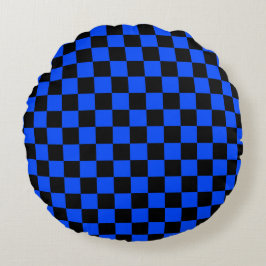 Almofada Redonda Blue and black checkerboard pattern