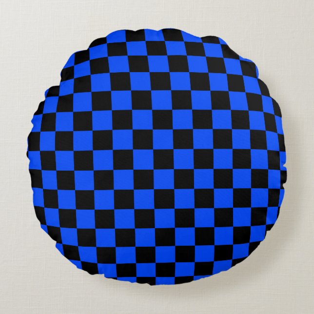 Almofada Redonda Blue and black checkerboard pattern (Frente)