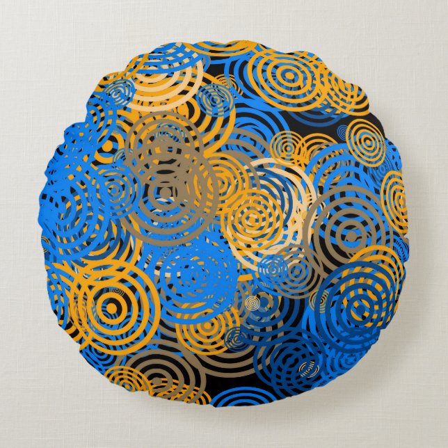Almofada Redonda Blue and Orange Concentric Circles Round Pillow (Frente)