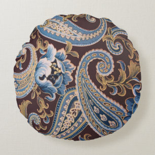 Almofada Redonda Blue Brown Vintage Paisley New