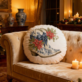 Almofada Redonda Blue Chinoiserie Christmas Cowgirl Boots Pillow