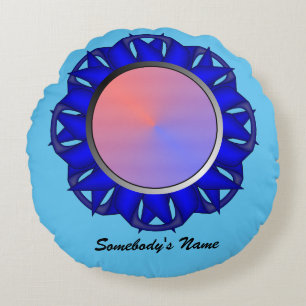 Almofada Redonda Blue Disk Ribbon por Kenneth Yoncich