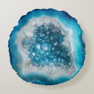 Almofada Redonda Blue Geode Rock Mineral Agate Crystal Modern