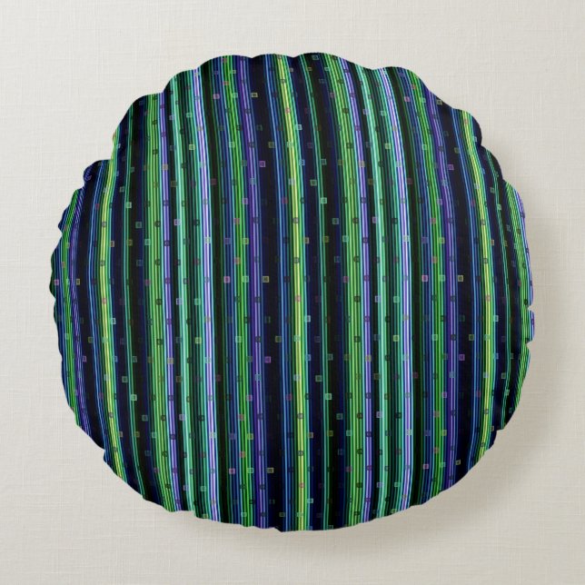 Almofada Redonda Blue, green, purple geometric with stripes (Frente)