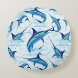 Almofada Redonda Blue Marlin Jumping out of Ocean<br><div class="desc">Realistic illustration of a beautiful Marlin Fish Ocean Animal jumping out of ocean. Vector Art copyright BluedarkArt TheChameleonArt.</div>