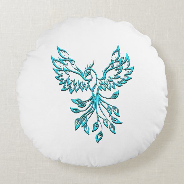 Almofada Redonda Blue Phoenix nasce em branco (Frente)