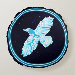 Almofada Redonda Blue Raven Sobre Estrelas