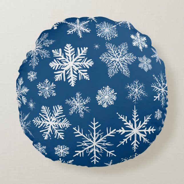 Almofada Redonda Blue Snowflakes Winter (Frente)