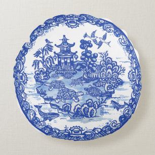 Almofada Redonda Blue Willow Isle of Turtles Whimsical Garden