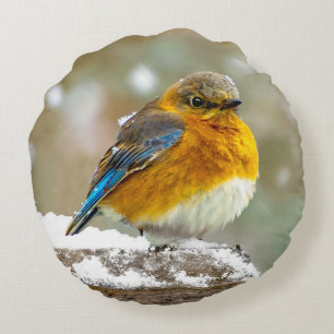 Almofada Redonda Bluebird oriental na neve - Foto original