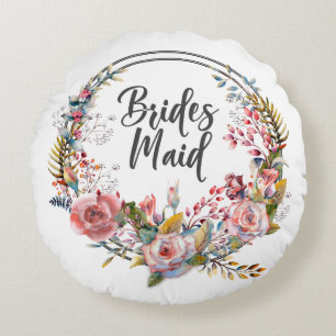 Almofada Redonda Blush Floral Wreath Bridesmaid Travesseiro decorat