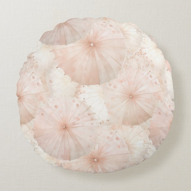 Almofada Redonda Blush Pink Umbrellas Stripes (Frente)