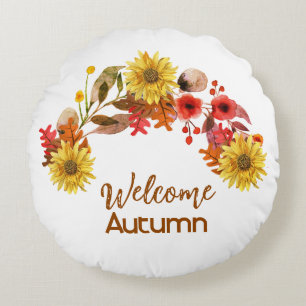Almofada Redonda Boas-vindas do Autumn Watercolor Flower Swing Saso