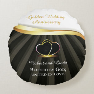 Almofada Redonda Bodas de Ouro de 50 Anos de Casamento Religioso