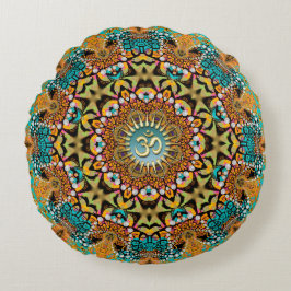 Almofada Redonda Bohemian Batik Mandala OM Yoga Round Cushion