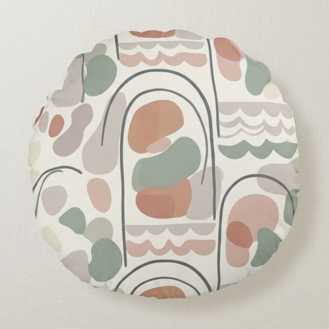 Almofada Redonda Boho Abstract Organic Shape Pillow - Earthy Terrac (Frente)