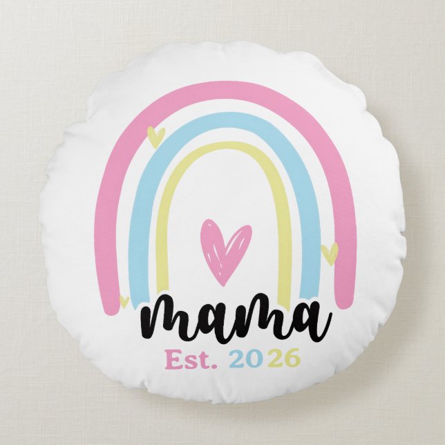 Almofada Redonda Boho Arco-Íris Personalizado Ano de Fundação Mama  (Frente)