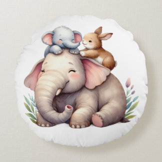 Almofada Redonda Boho Baby Room Decor | Elephant and baby bunny |