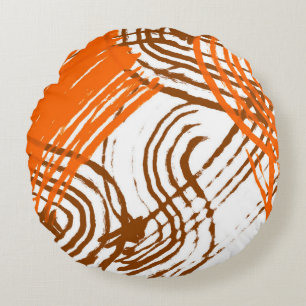 Almofada Redonda Boho Brown, Design Abstrato Laranja