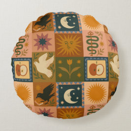 Almofada Redonda Boho Celestial | Sol e Lua Retrospectiva