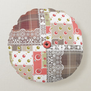 Almofada Redonda Boho checkered dos retalhos da xadrez retro do