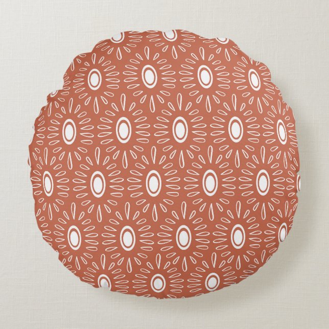 Almofada Redonda Boho Chic Flowers: Design moderno sem costura (Frente)