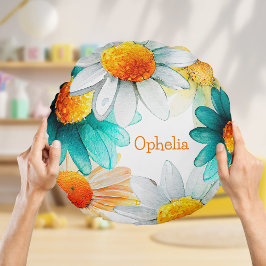 Almofada Redonda Boho Chic Wildflores Daisies Pattern Nursery