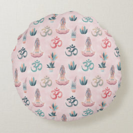 Almofada Redonda Boho Design- Frau mit Dreadlocks- Meditation- OM