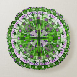 Almofada Redonda Boho Mosaico - Azulejo Verde -