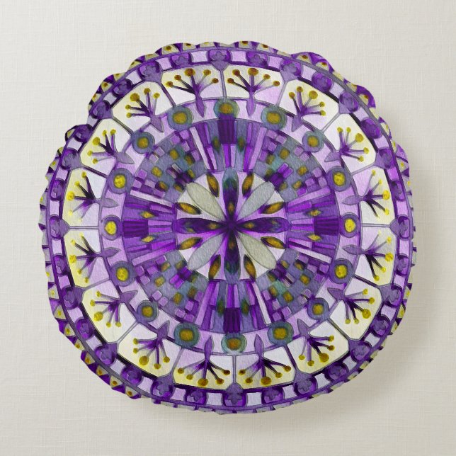 Almofada Redonda Boho Mosaico Azulejo Violet Flame - (Frente)