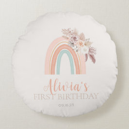 Almofada Redonda Boho Rainbow Watercolor Primeiro Aniversário